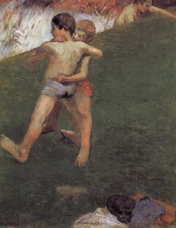 Paul Gauguin Wrestling kids Norge oil painting art